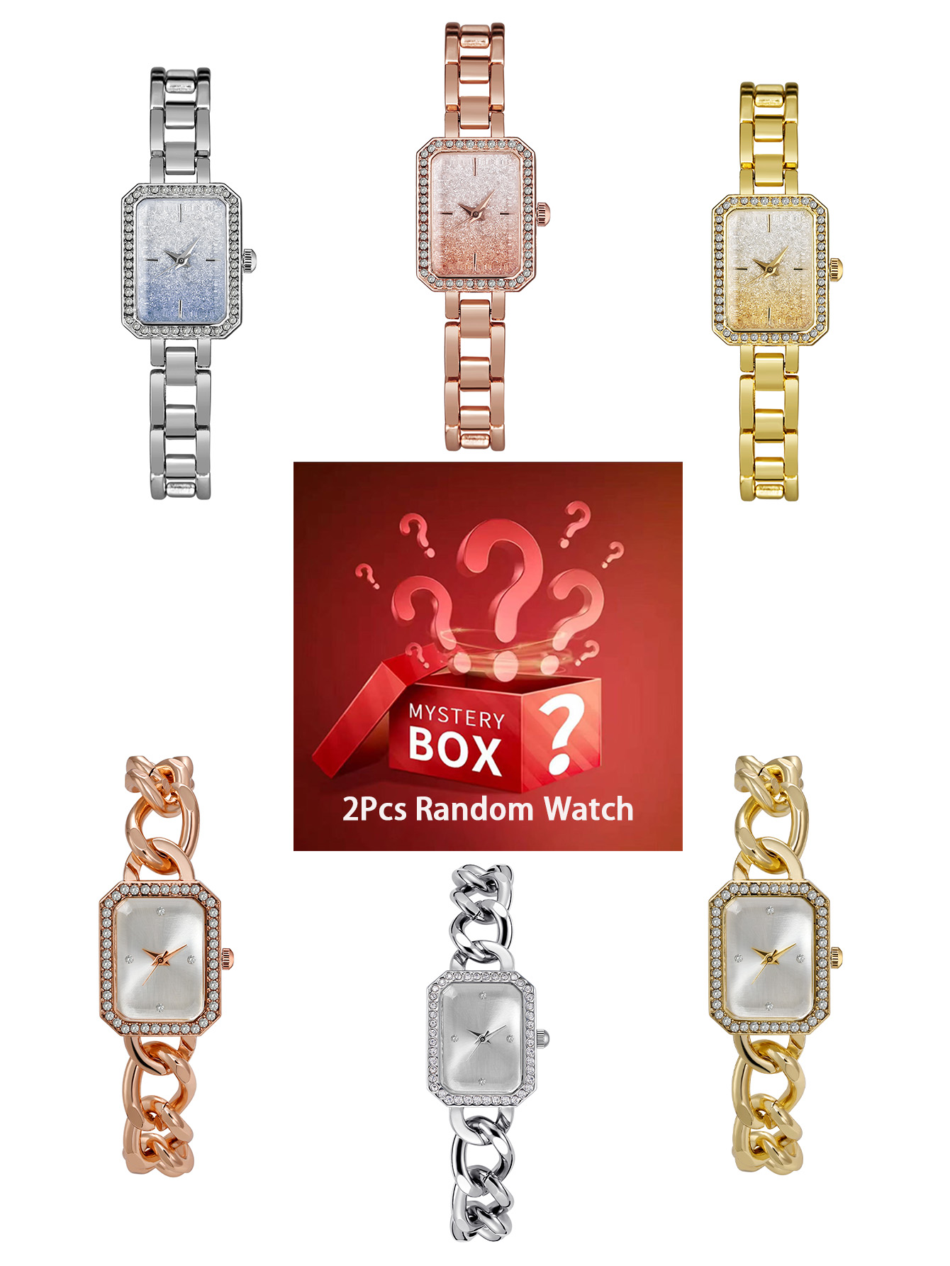 Luxury Watch Diamond - 2-teilige Damenuhren, Mystery-Box, zufälliger Versand, Quarzuhren,