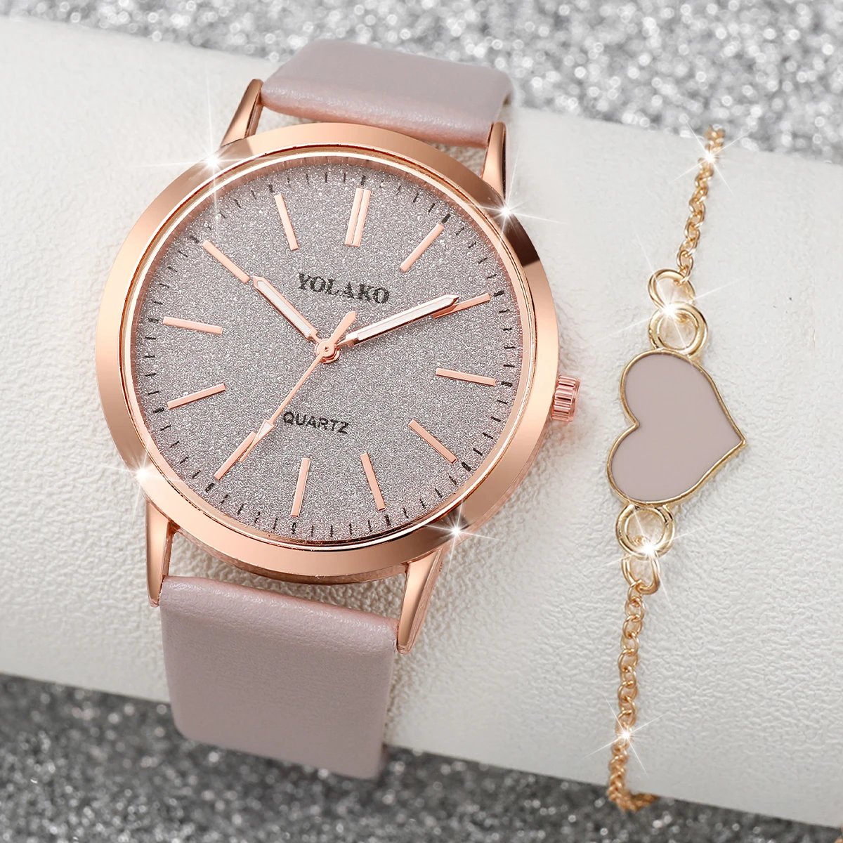 Open Heart Watch - 2-teiliges Set Modische Damenuhren Casual Lederarmband
