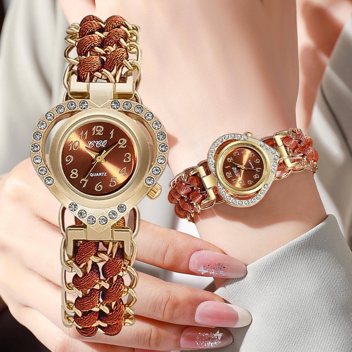 Open Heart Watch - Mode Strass Herz Zifferblatt Frauen Uhren