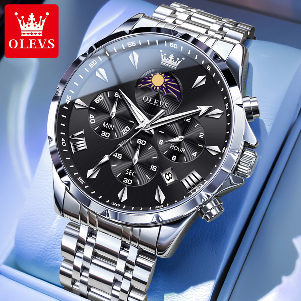 Luxury Watch Manufacturers - OLEVS 3653 Marken-Mondphasen-Kalender Herrenuhr Wasserdichte Quarzuhr