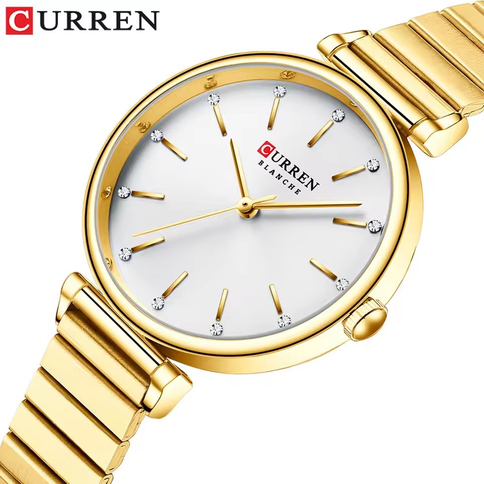 Luxury Watch Apple - CURREN 9081 Exquisite Damen-Quarzuhr Runde Silber-Gold-Uhr