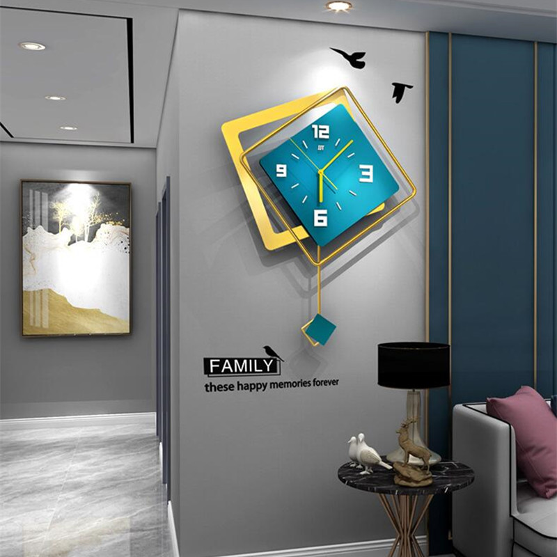 Luxury Watch Europe - 3D Nordische Quadratische Schwingende Wanduhr Wohnzimmer