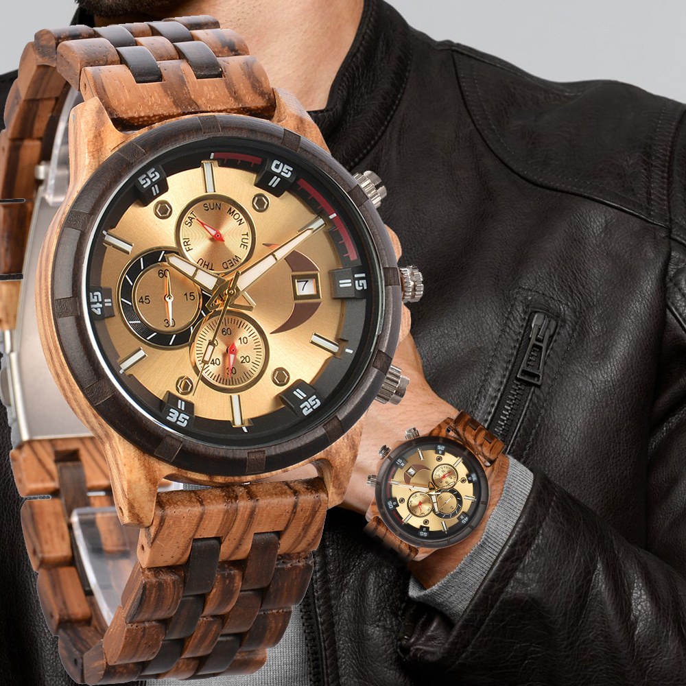 Luxury Watch Manufacturers - Herrenuhren Holzarmband Quarz-Armbanduhr für Männer Chronograph
