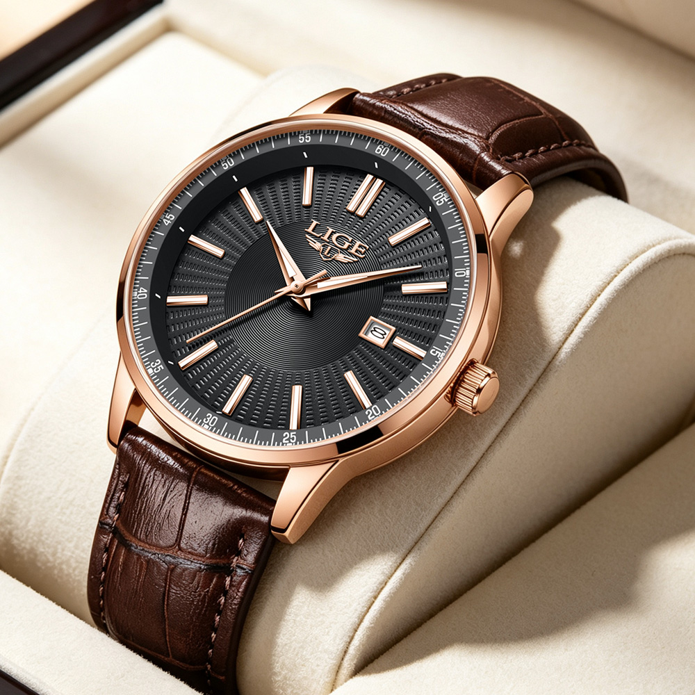 Luxury Watch Top 10 - LIGE Top-Marke Luxus-Herrenuhren Business-Leder-Quarz-Armbanduhr Wasserdicht Leuchtend