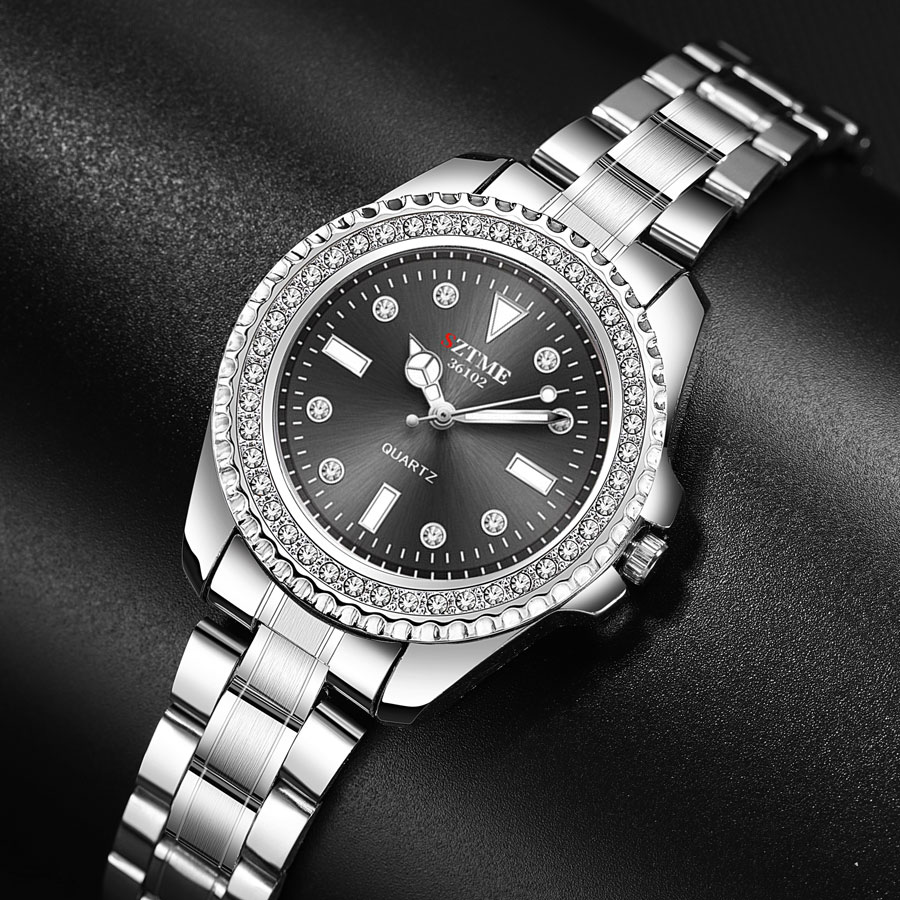 Luxury Watch Diamond - SZTME Luxuriöse und elegante Damenuhr, Edelstahl,