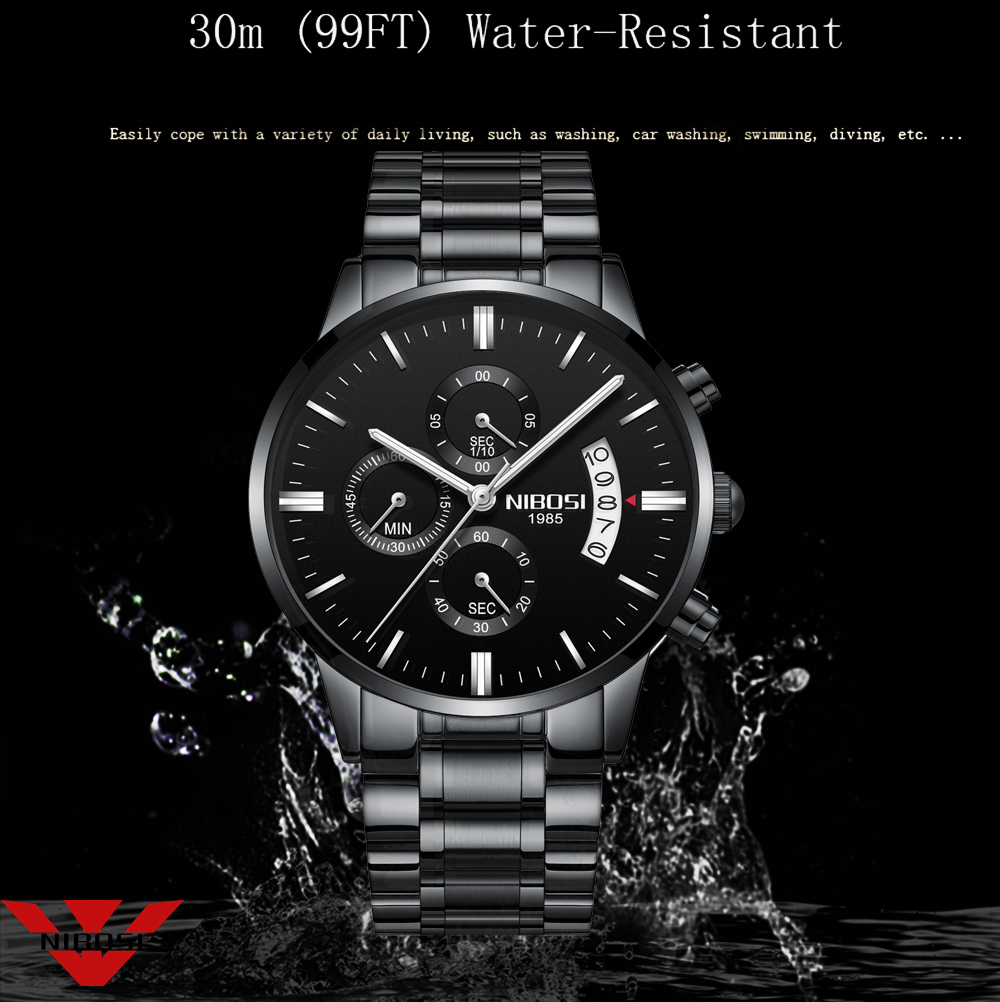 NIBOSI Edelstahl Schwarz Quarz – Luxury Watch Manufacturers Bewertung und Preis