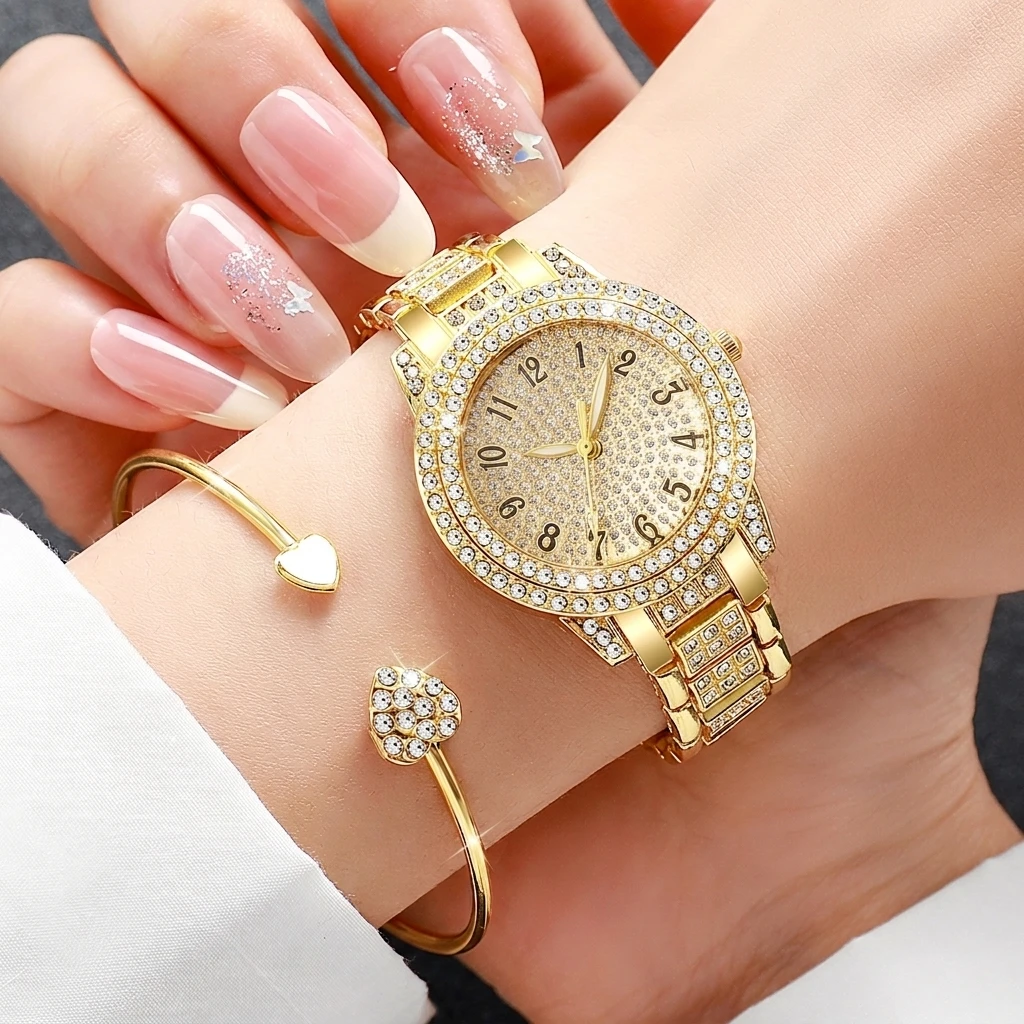 6-teiliges Modisches Strass-Uh – Open Heart Watch Bewertung und Preis